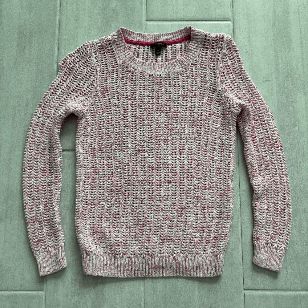 Talbots Open Knit Sweater Petite S 100% Cotton Pink Pullover Crewneck Barbie - Picture 1 of 7